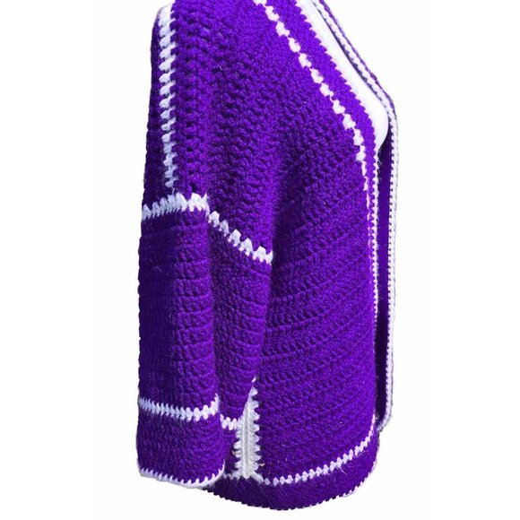 Vtg Crochet Jacket Handmade Granny Sq Cardigan Coatigan CottageCore Boho OOAK - Picture 2 of 16